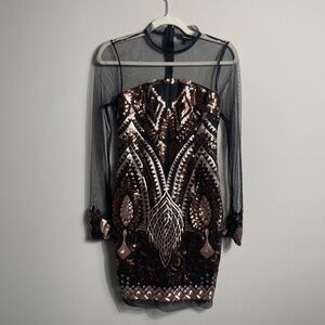 FASHION NOVA - Sexy Long Sleeve Midi Dress, Mesh and Sequined material, Sz. S